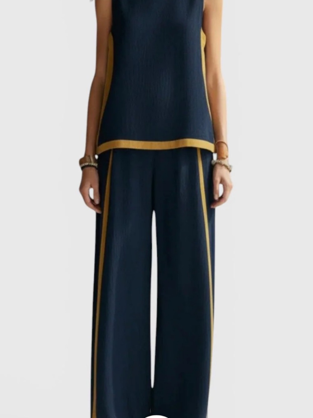 NWOT - 2 Piece Set Wide-Leg Navy Pants with Gold Trim and Tank Top Set